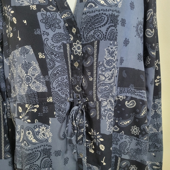 Abercrombie & Fitch Blue Bandana Print Shirt Dress Large Long Sleeve - Picture 4 of 6